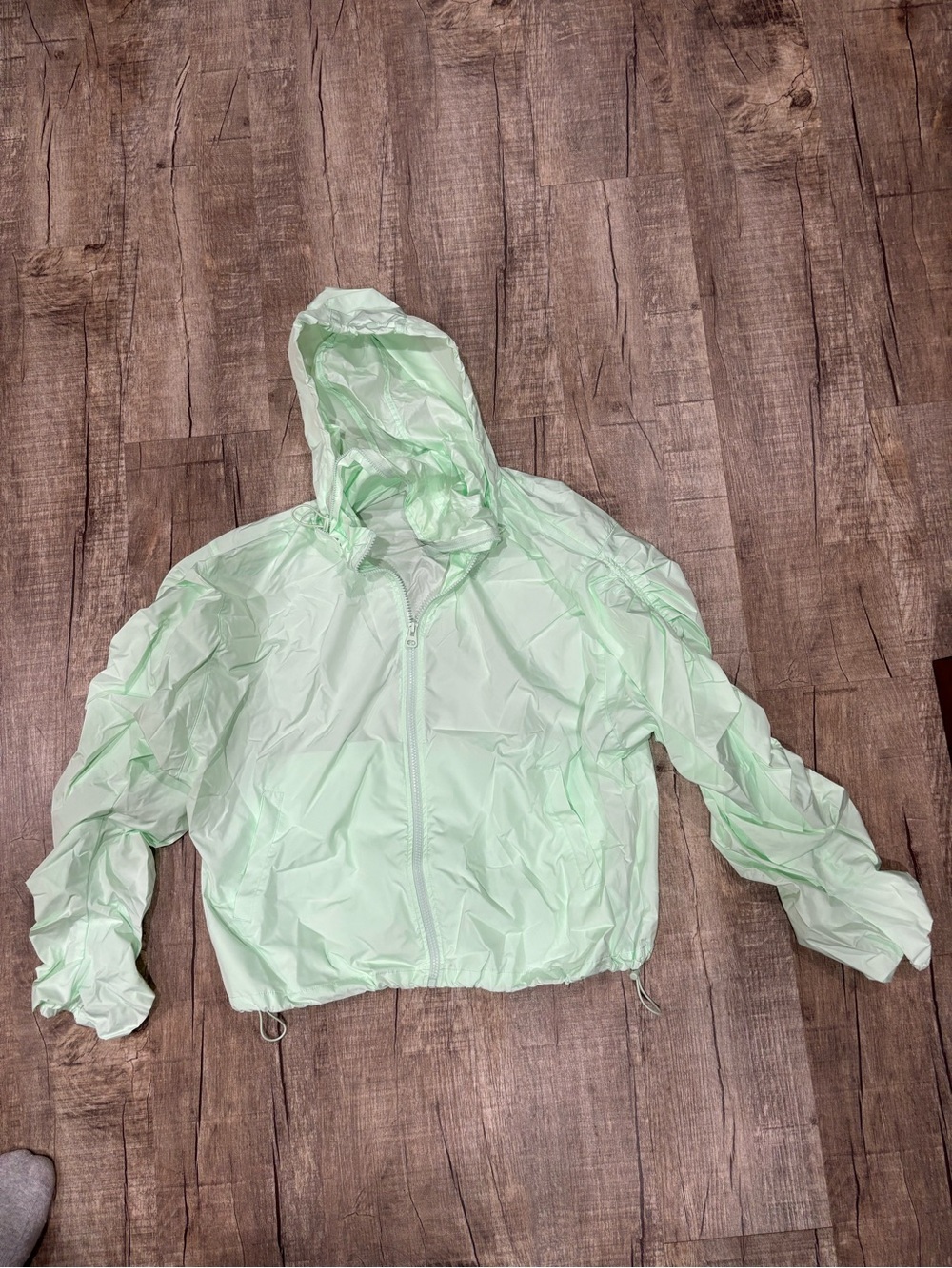 Women’s Light Mint Drawstring Bomber Jacket - Hooded Zip Front Oversized M - Picture 4 of 5